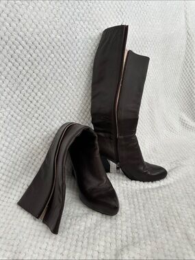 Classic Over-the-Knee Leather Boots in Dark Brown